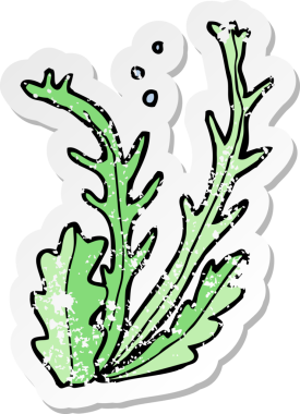 Bir insan tarafından çizilmiş karikatür deniz yosunu etiketi.