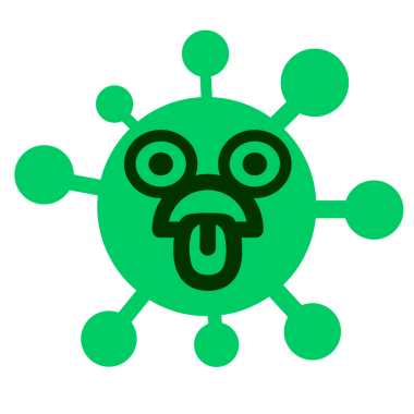 Bir insan tarafından çizilmiş bitkin bakışlı virüs.