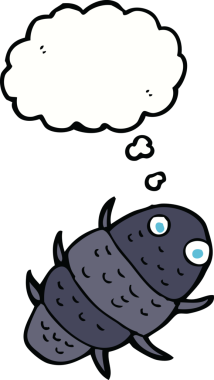 Bir insan tarafından çizilmiş düşünce baloncuklu çizgi film böceği