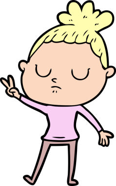 Bir insan tarafından çizilmiş sakin bir kadın çizgi filmi.