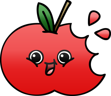 Bir insan tarafından çizilmiş kırmızı bir elmanın gölgeli çizgi filmi.