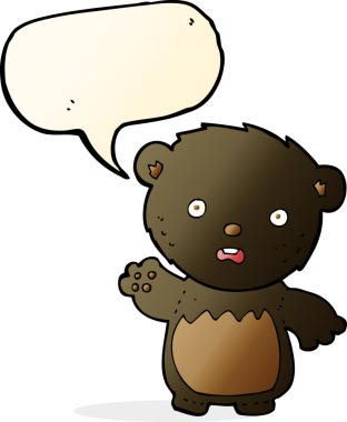 Bir insan tarafından çizilmiş konuşma baloncuğu olan endişeli bir siyah ayı.