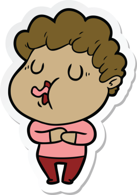 Bir insan tarafından çizilmiş şarkı söyleyen bir çizgi film karakterinin çıkartması.