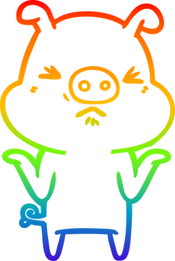 Bir insan tarafından çizilmiş kızgın bir domuzun gökkuşağı gradyan çizimi