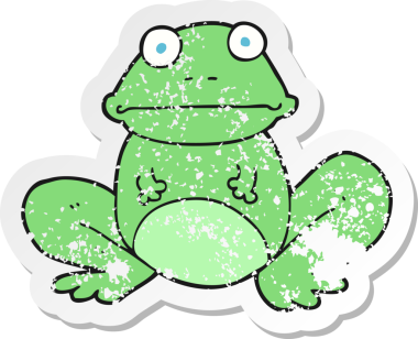 Bir insan tarafından çizilmiş karikatür kurbağasının gerilemiş çıkartması.