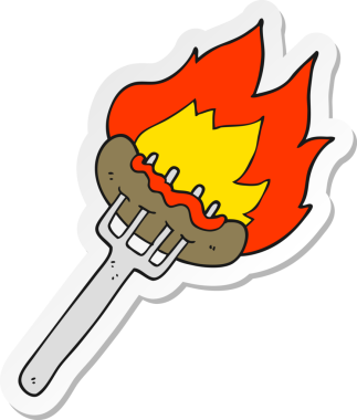 Bir insan tarafından çizilmiş sosis üzerine çizgi film etiketi.