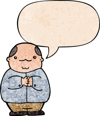 Bir insan tarafından çizilmiş eski tarz konuşma baloncuğu olan kelleşen bir çizgi film karakteri.