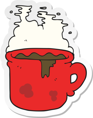 Bir insan tarafından çizilmiş eski bir kahve fincanının çıkartması.