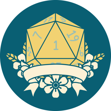 Retro Dövme Biçimi Doğal Bir d20 zar bir insan tarafından çizildi