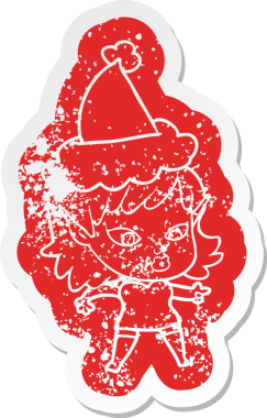 Bir insan tarafından çizilmiş Noel Baba şapkası giyen elf bir kızın garip bir karikatürü.