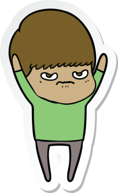 Bir insan tarafından çizilmiş kızgın bir çizgi film çocuğunun çıkartması.