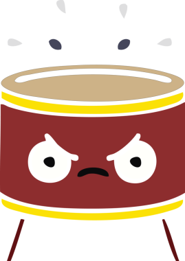 Bir insan tarafından çizilen davulun düz renk retro karikatürü