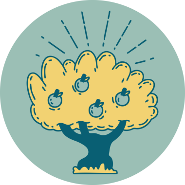 Bir insan tarafından çizilmiş dövme stili elma ağacının simgesi