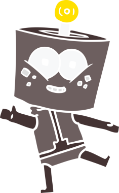 Bir insan tarafından çizilmiş mutlu düz renkli robot çizimi.