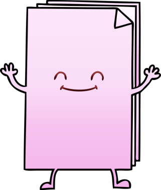 gradyan gölgeli karikatür bir insan tarafından çizilmiş mutlu kağıt yığını