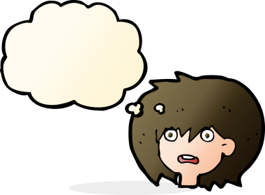 Bir insan tarafından çizilen düşünce baloncuğuyla şok olmuş çizgi film.