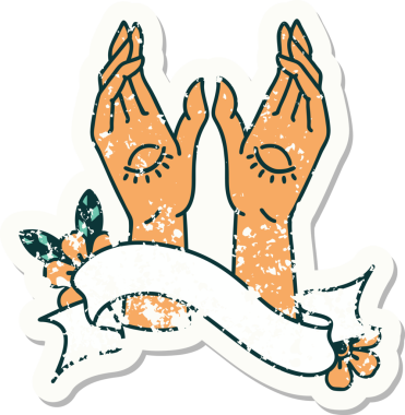 Bir insan tarafından çizilmiş mistik el sancağıyla eski bir etiket.