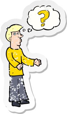 Bir insan tarafından çizilen soruyu soran bir çizgi film karakterinin gerilimli geçmiş yapıştırması.