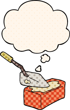 Bir insan tarafından çizilmiş çizgi roman tarzında düşünce baloncuğu ile tuğla döşeme