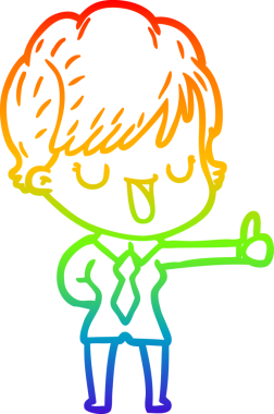 Gökkuşağı gradyan çizgi çizimi bir insan tarafından çizilmiş bir karikatür kadın