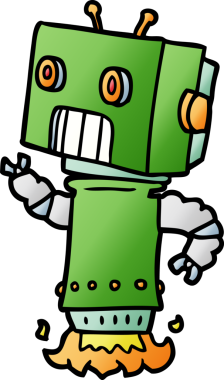 Bir insan tarafından çizilmiş çizgi film robotu