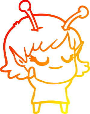 Bir insan tarafından çizilmiş gülümseyen uzaylı kız çizgi filmi.