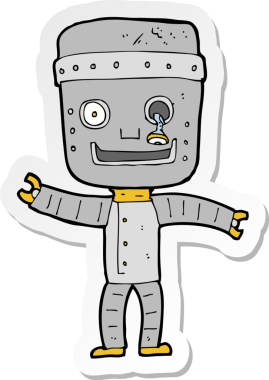 Bir insan tarafından çizilmiş komik, yaşlı bir robotun çıkartması.