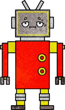 Bir insan tarafından çizilmiş bir robotun retro grunge dokusu