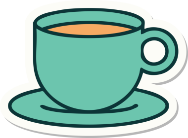 Bir insan tarafından çizilmiş bir fincan kahvenin geleneksel stiliyle dövme çıkartması.