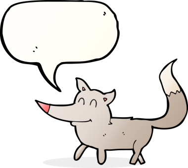 Bir insan tarafından çizilmiş konuşma balonu olan küçük bir kurt.