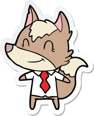 Bir insan tarafından çizilmiş dost canlısı bir kurt ofis çalışanının çıkartması.