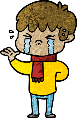 Bir insan tarafından çizilmiş ağlayan çizgi film çocuğu.