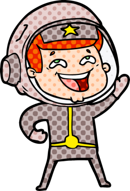 Bir insan tarafından çizilmiş gülen astronot çizgi filmi.