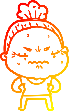 Bir insan tarafından çizilmiş, karikatür çizen yaşlı bir kadın.