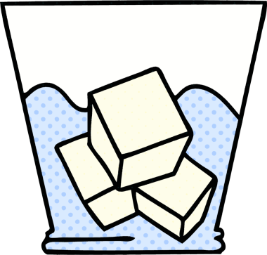 Çizgi roman tarzı tuhaf bir çizgi film. Viski ve buz bir insan tarafından çizilmiş.