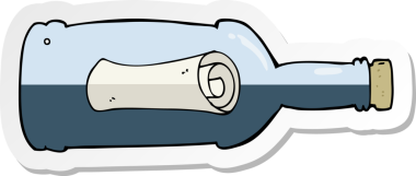 Bir insan tarafından çizilmiş şişe karikatüründeki bir mesajın etiketi.