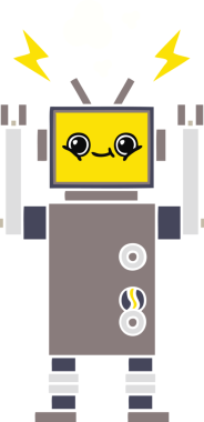 Bir insan tarafından çizilmiş düz renkli bir robot karikatürü