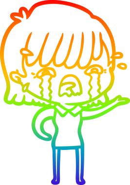 Gökkuşağı gradyan çizimi bir insan tarafından çizilmiş ağlayan bir çizgi kız çizimi