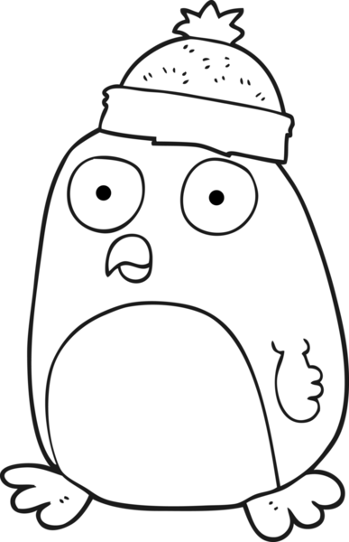 Bir insan tarafından çizilmiş siyah beyaz penguen çizimi.