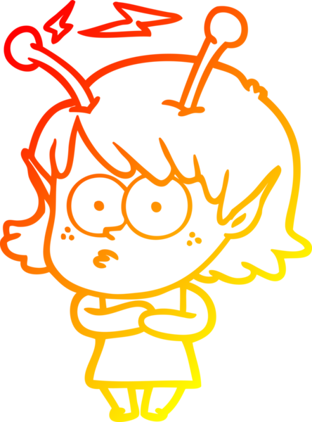 Bir insan tarafından çizilmiş bir uzaylı kız çizgi çizimi.