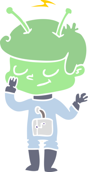 Bir insan tarafından çizilmiş düz renkli çizgi film uzay adamı.