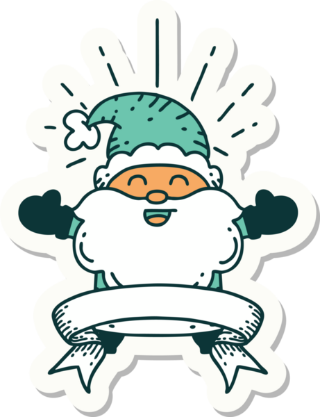 Bir dövme stili çıkartması. Mutlu Noel Baba karakteri. Bir insan tarafından çizilmiş.