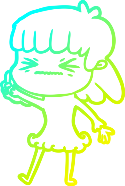 Bir insan tarafından çizilmiş kızgın bir kızın soğuk çizgi çizimi.