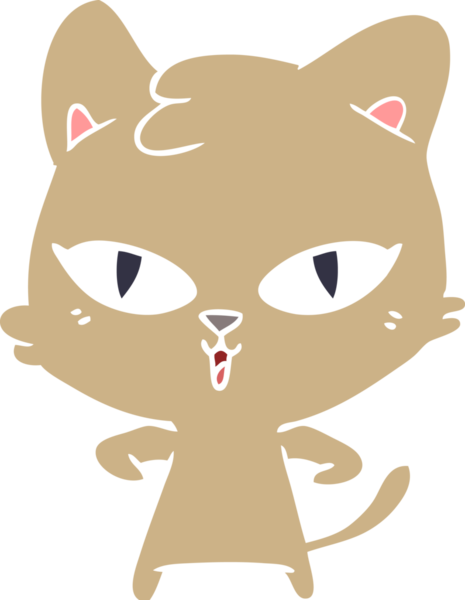 Bir insan tarafından çizilmiş düz renkli çizgi film kedisi