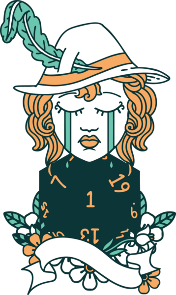 Retro Dövme Tarzı Ağlayan İnsan Ozan Doğal 1 D20 rulo Bir insan tarafından çizilmiş