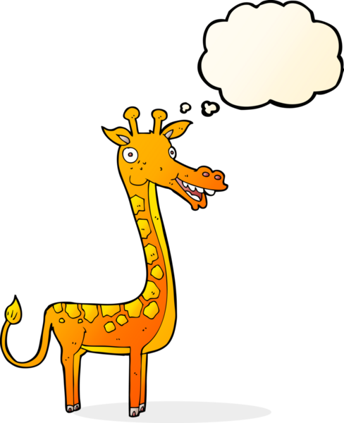 Bir insan tarafından çizilmiş düşünce baloncuklu zürafa.