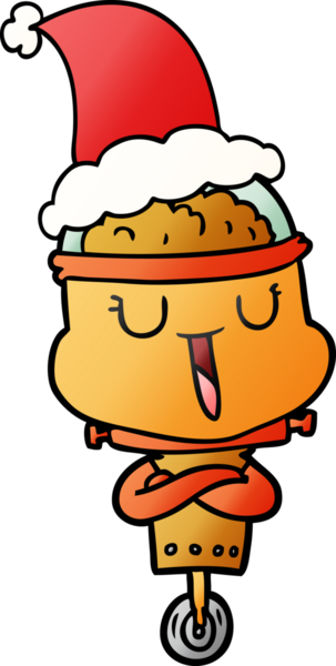 Bir insan tarafından çizilmiş Noel Baba şapkası giyen bir robotun gradyan çizimi.