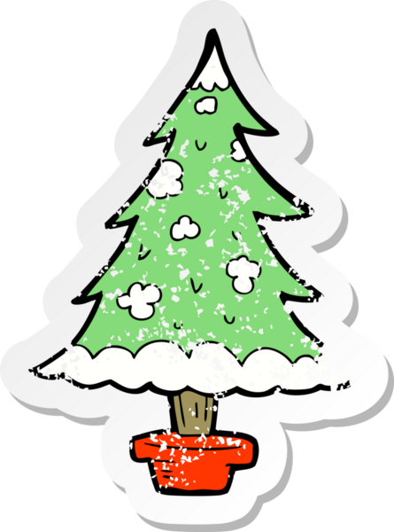 Bir insan tarafından çizilmiş bir karikatür Noel ağacının gerilimli yapıştırması.