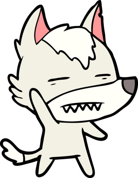 Bir insan tarafından çizilmiş dişleri gösteren bir kurt çizgi filmi.