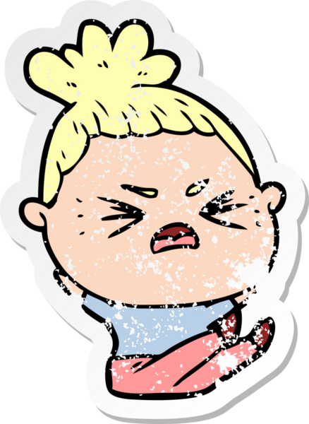 Bir insan tarafından çizilmiş kızgın bir karikatür çıkartması.